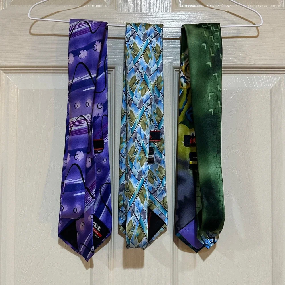 J Garcia Silk Tie Lot of 3 Birdland Northern Lights South of the Border Abstract